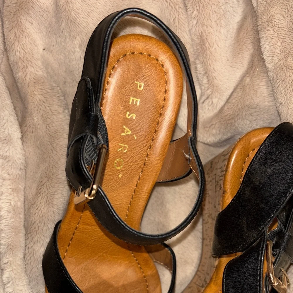 Pesaro Black Cork Wedge Sandals - Picture 6 of 6